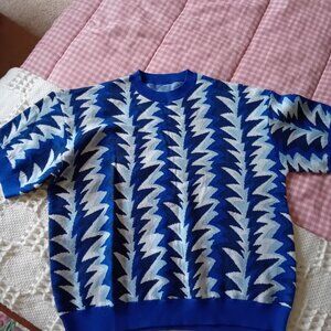 CHANEL Cashmere Blend Abstract Oversized Sweater Blue White